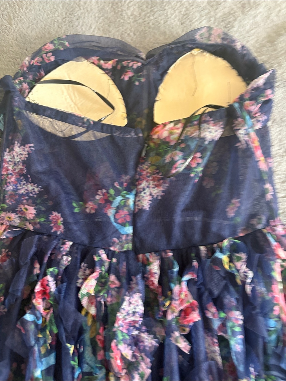 Lulu's Navy Floral Ruffled Strapless Dress - Picture 7 of 8